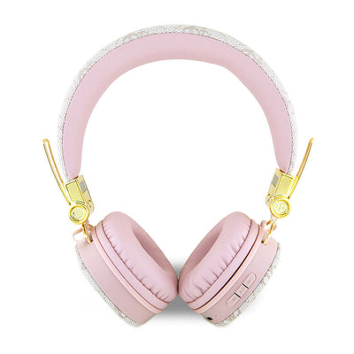 Guess Orjinal Lisanslı 4G Metal Logo PU Deri Ayarlanabilir Kulak Üstü Bluetooth Kulaklık Pembe