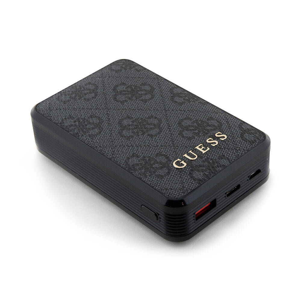 Guess Orjinal Lisanslı Dijital Led Göstergeli PU Deri 4G Desenli Metal Yazı Logolu Powerbank 10000mAh 18W