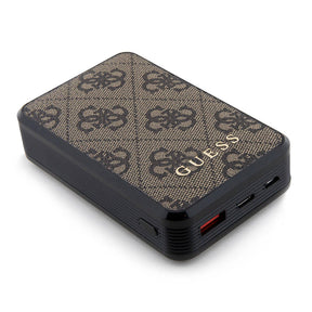 Guess Orjinal Lisanslı Dijital Led Göstergeli PU Deri 4G Desenli Metal Yazı Logolu Powerbank 10000mAh 18W