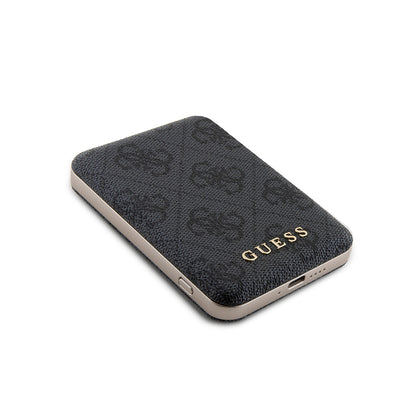 Guess Orjinal Lisanslı Dijital Led Göstergeli PU Deri 4G Desenli Metal Yazı Logolu Powerbank 5000mAh 15W Pembe