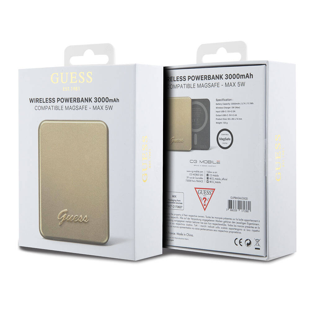 Guess Orjinal Lisanslı M-safe Şarj Özellikli Metal Yazı Logolu Powerbank 3000mAh 5W