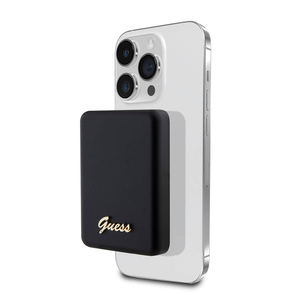 Guess Orjinal Lisanslı M-safe Şarj Özellikli Metal Yazı Logolu Powerbank 5000mAh 15W