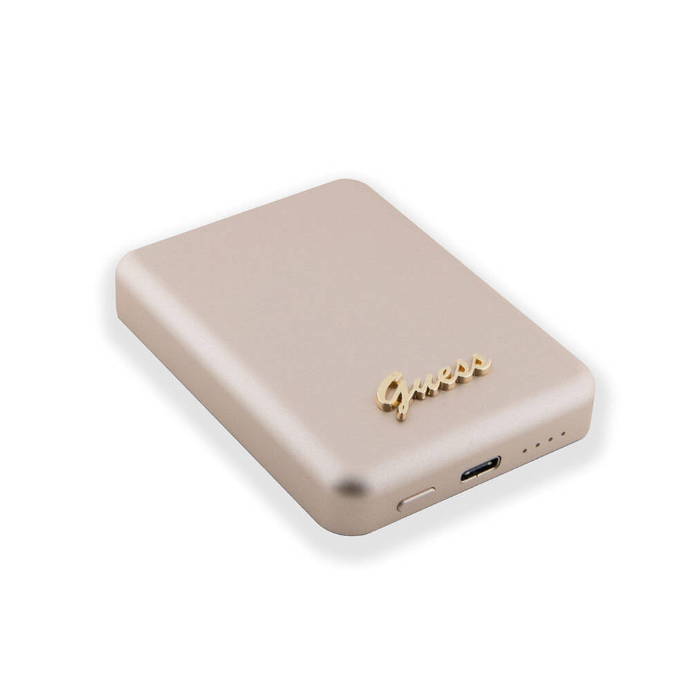 Guess Orjinal Lisanslı M-safe Şarj Özellikli Metal Yazı Logolu Powerbank 5000mAh 15W