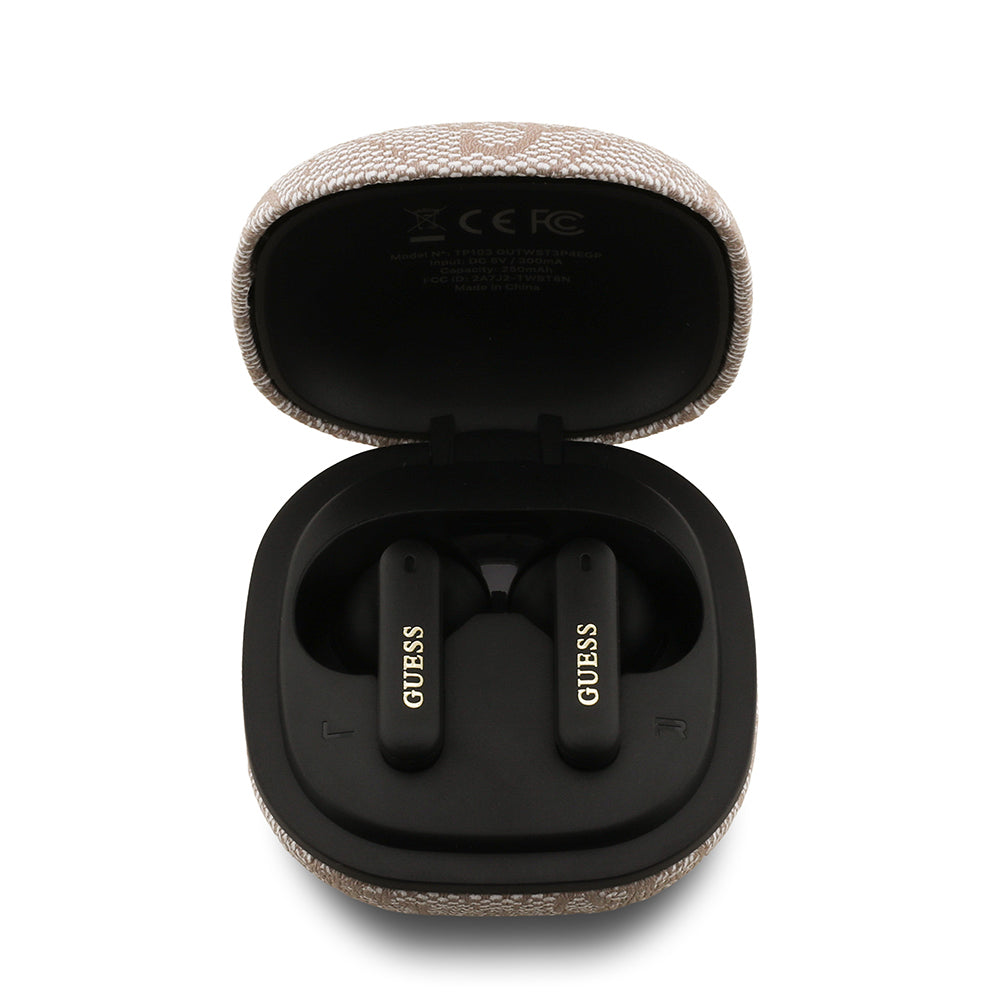 Guess Orjinal Lisanslı PU 4G Desenli Klasik Metal Yazı Logolu TWS Kulak İçi Bluetooth Kulaklık