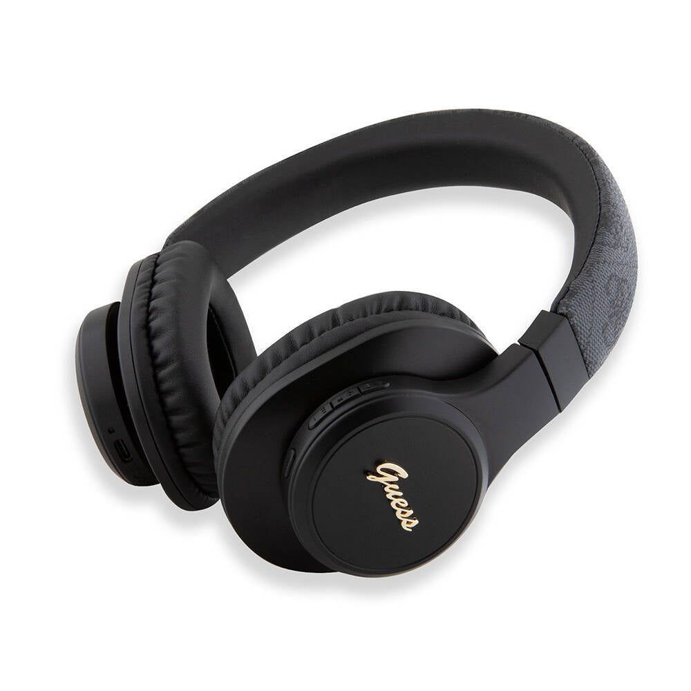 Guess Orjinal Lisanslı PU 4G Desenli Metal Yazı Logolu Tone On Tone Kulak Üstü Bluetooth Kulaklık Kahverengi