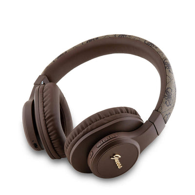 Guess Orjinal Lisanslı PU 4G Desenli Metal Yazı Logolu Tone On Tone Kulak Üstü Bluetooth Kulaklık Kahverengi