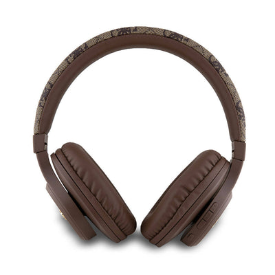 Guess Orjinal Lisanslı PU 4G Desenli Metal Yazı Logolu Tone On Tone Kulak Üstü Bluetooth Kulaklık Kahverengi