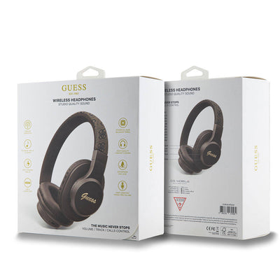 Guess Orjinal Lisanslı PU 4G Desenli Metal Yazı Logolu Tone On Tone Kulak Üstü Bluetooth Kulaklık Pembe