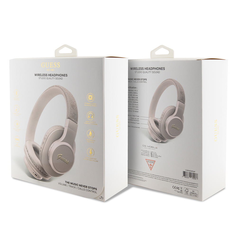 Guess Orjinal Lisanslı PU 4G Desenli Metal Yazı Logolu Tone On Tone Kulak Üstü Bluetooth Kulaklık