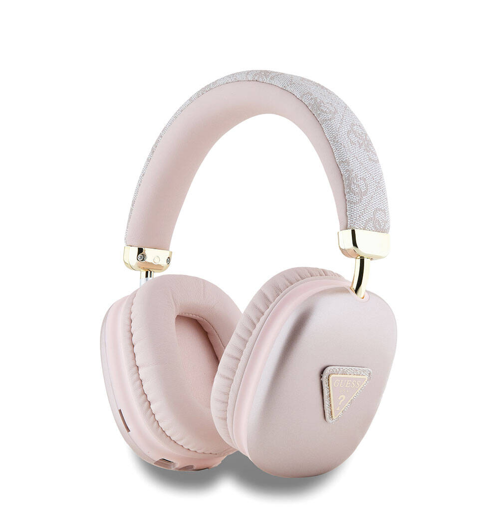 Guess Orjinal Lisanslı PU 4G Desenli Üçgen Logolu Kulak Üstü Bluetooth Kulaklık Pembe