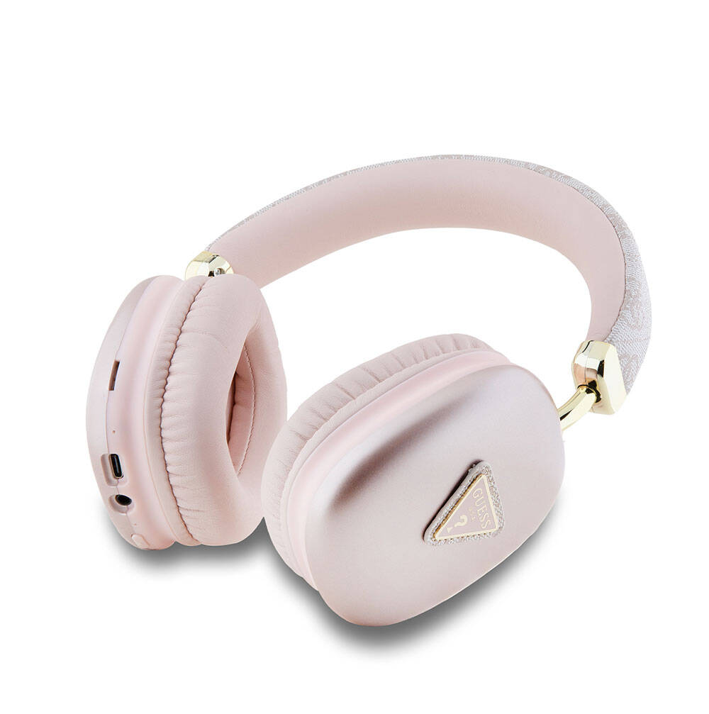 Guess Orjinal Lisanslı PU 4G Desenli Üçgen Logolu Kulak Üstü Bluetooth Kulaklık Pembe