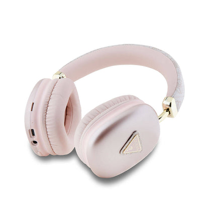 Guess Orjinal Lisanslı PU 4G Desenli Üçgen Logolu Kulak Üstü Bluetooth Kulaklık Pembe