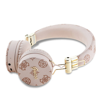 Guess Orjinal Lisanslı PU Desenli Metal El Yazısı Logolu Kulak Üstü Bluetooth Kulaklık Pembe
