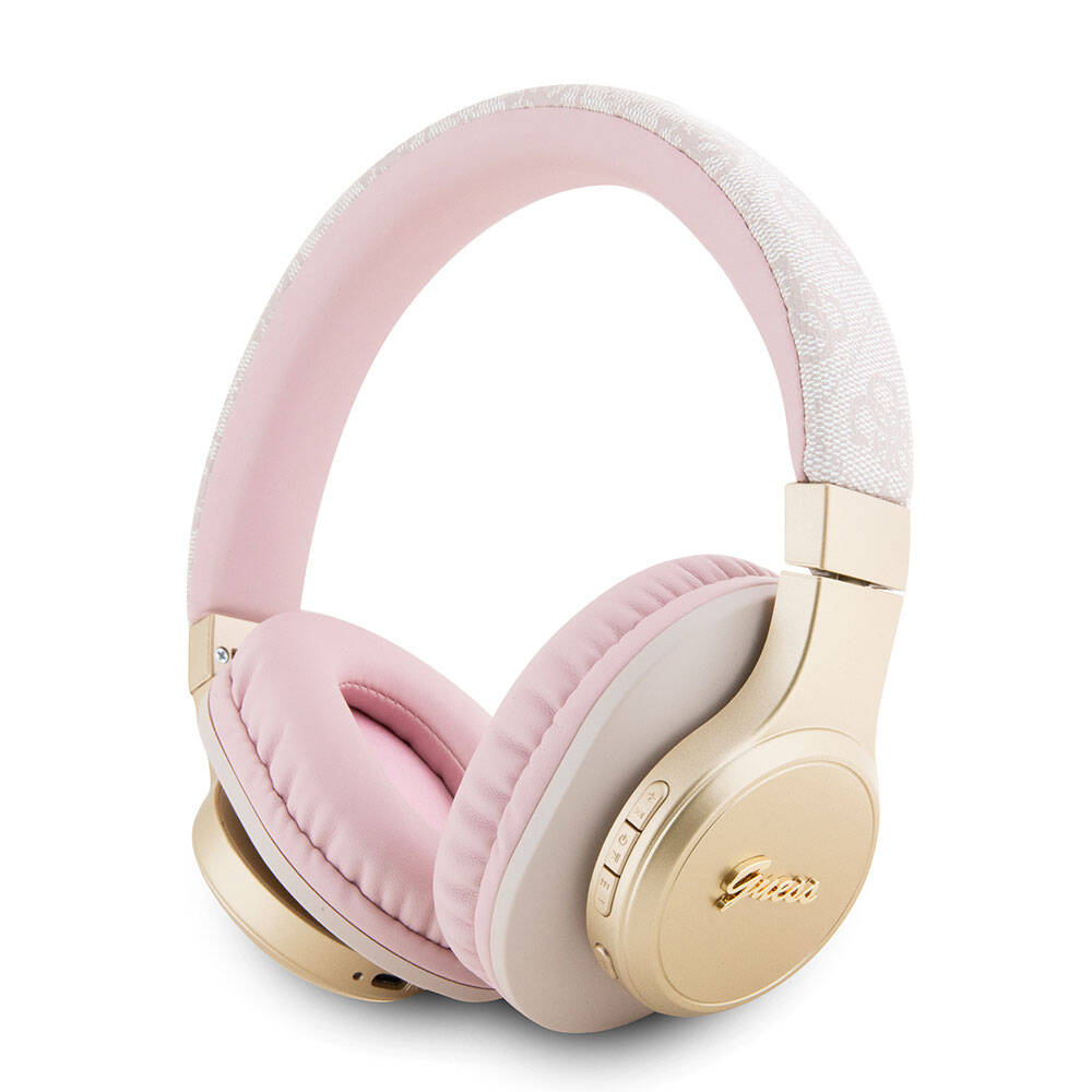 Guess Orjinal Lisanslı Script Gold Serisi Metal Yazı Logolu 4G Desenli Bluetooth Kulaklık Pembe