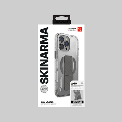 iPhone 16 Pro Kılıf M-safe Şarj Özellikli Teknoloji Desenli Standlı Skinarma Axon Kılıf