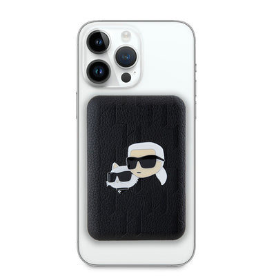 Karl Lagerfeld Orjinal Lisanslı M-safe Şarj Özellikli Led Işık Göstergeli Metal Logolu PU Deri Powerbank 5000mAh Siyah