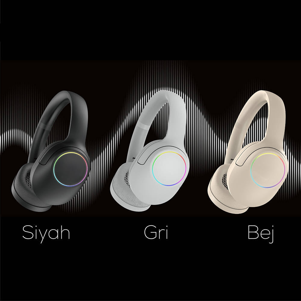 Lapas LP-HD003 RGB LED Işıklı Kulak Üstü Bluetooth v5.4 Kulaklık Krem