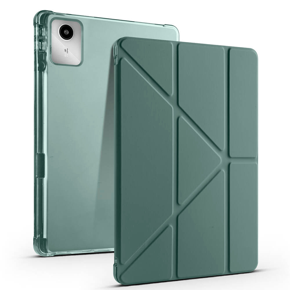 Lenovo M11 TB-330FU Kılıf Zore Tri Folding Kalem Bölmeli Standlı Kılıf Koyu Yeşil