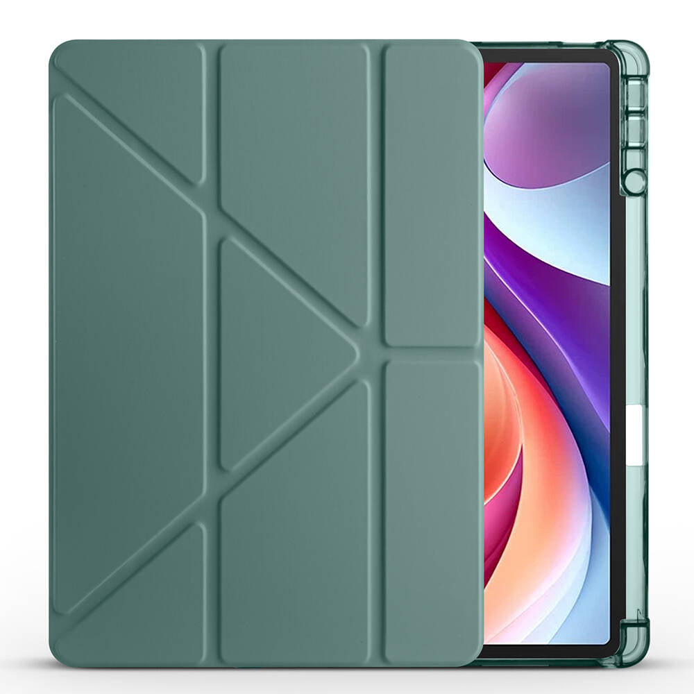Lenovo M11 TB-330FU Kılıf Zore Tri Folding Kalem Bölmeli Standlı Kılıf Koyu Yeşil