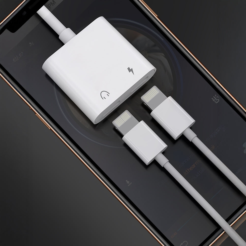 Lenyes AX92 Lightning to Lightning 2in1 Şarj ve Kulaklık Dönüştürücü Adaptör Beyaz