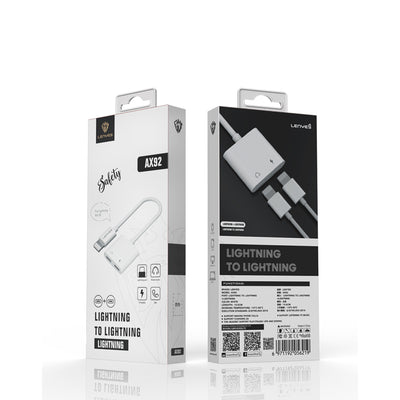 Lenyes AX92 Lightning to Lightning 2in1 Şarj ve Kulaklık Dönüştürücü Adaptör Beyaz