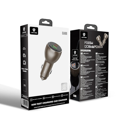 Lenyes CA66 Hızlı Şarj Özellikli Dual Type-C + Type-C + USB-A Portlu PD Araç Şarj Aleti 95W