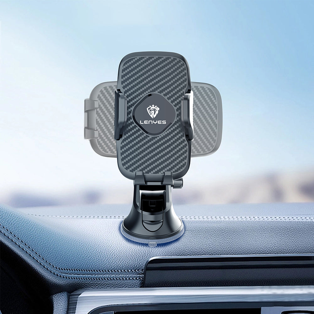 Lenyes CR121 Sarsıntı Önleyici 360° Derece Dönebilen Teleskopik Vantuzlu Tasarım Araç Telefon Tutucu Siyah