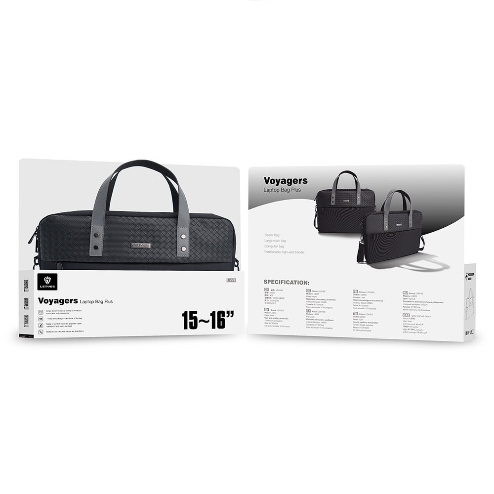 Lenyes LB553 Voyagers Serisi Su Geçirmez Polyester Kumaş Çıkarılabilir Omuz Askılı 15-16 inç Laptop Çantası Siyah
