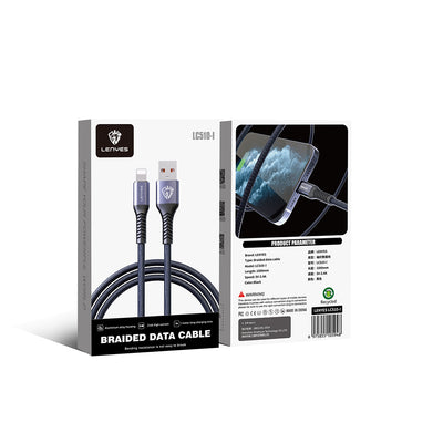 Lenyes LC510 USB-A to Lightning 2.4A Örgü Tasarımlı Hızlı Şarj Özellikli Data ve Şarj Kablosu 1M Siyah
