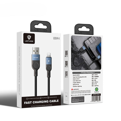 Lenyes LC514 USB-A to Lightning Hızlı Şarj Özellikli Örgülü Data ve Şarj Kablosu 15W 1M Siyah