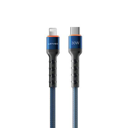 Lenyes LC515 Type-C to Lightning Hızlı Şarj Özellikli Örgülü Data ve Şarj Kablosu 30W 1M