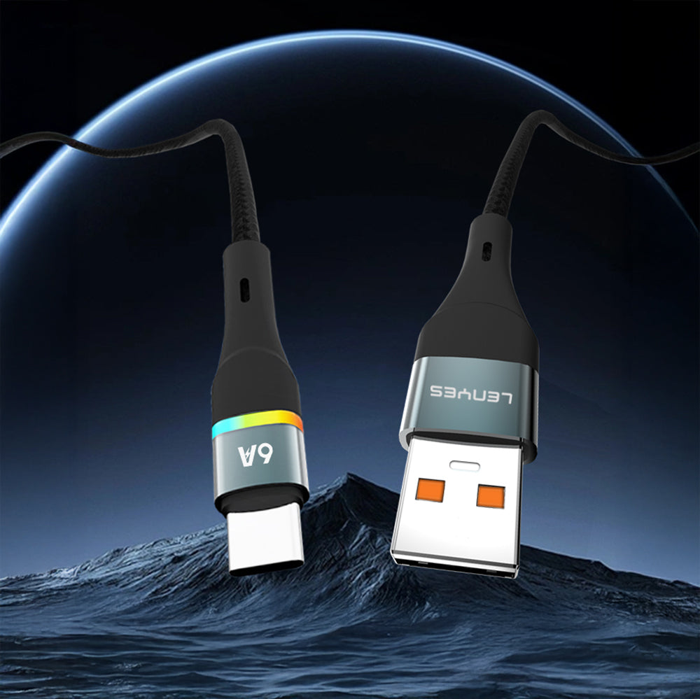 Lenyes LC520 USB-A to Type-C 6A Örgü Tasarımlı Hızlı Şarj Özellikli Data ve Şarj Kablosu 66W 1M