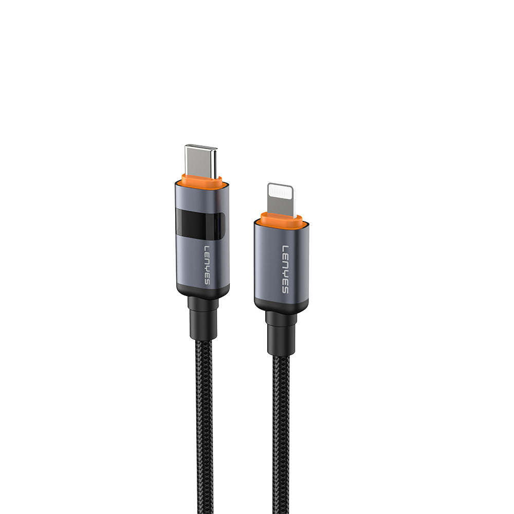 Lenyes LC529 Type-C to Lightning LED Dijital Göstergeli Hızlı Şarj Özellikli Data ve Şarj Kablosu 30W 1M Siyah