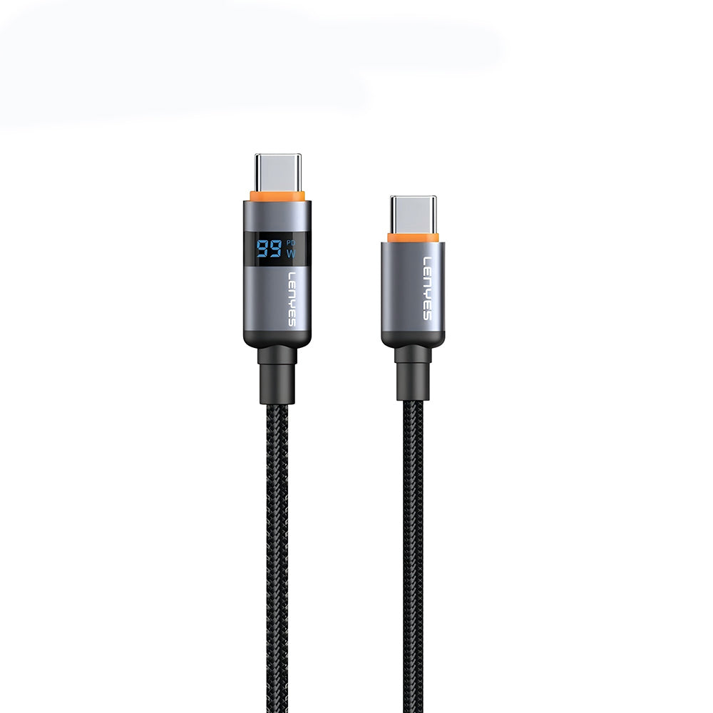 Lenyes LC529 Type-C to Type-C LED Dijital Göstergeli Hızlı Şarj Özellikli Data ve Şarj Kablosu 100W 1M Siyah