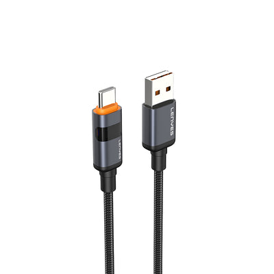 Lenyes LC529 USB-A to Type-C LED Dijital Göstergeli Hızlı Şarj Özellikli Data ve Şarj Kablosu 66W 1M Siyah