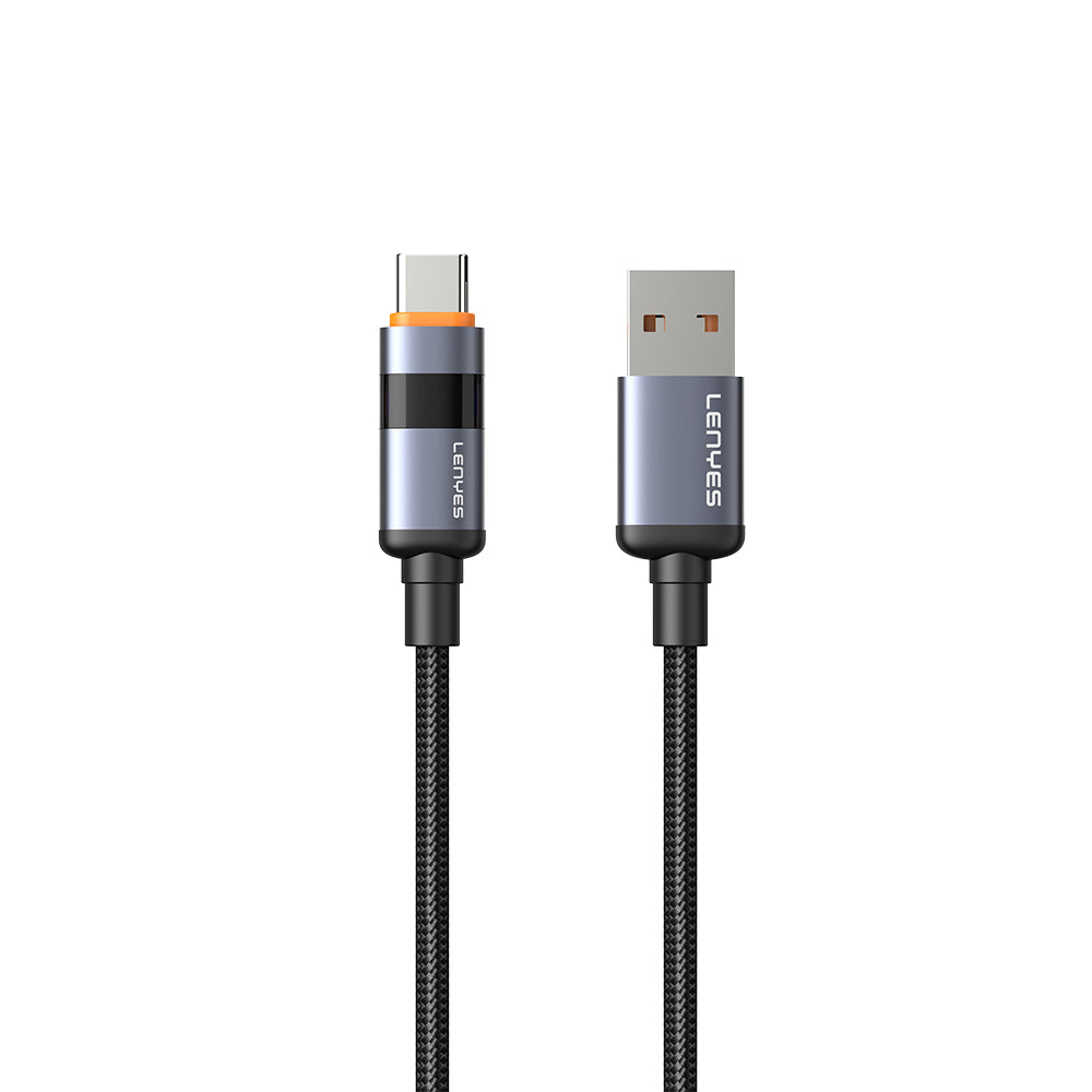 Lenyes LC529 USB-A to Type-C LED Dijital Göstergeli Hızlı Şarj Özellikli Data ve Şarj Kablosu 66W 1M Siyah