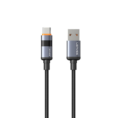 Lenyes LC529 USB-A to Type-C LED Dijital Göstergeli Hızlı Şarj Özellikli Data ve Şarj Kablosu 66W 1M Siyah