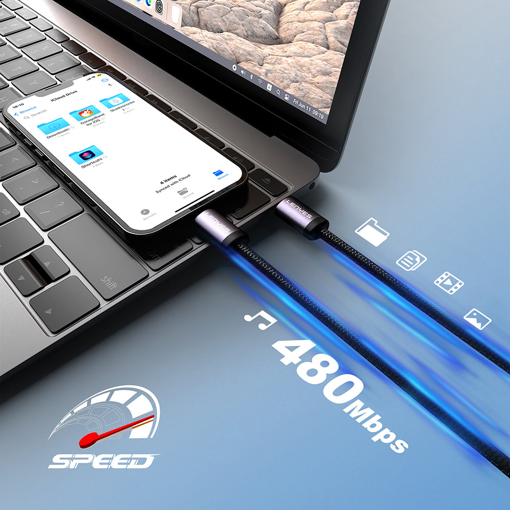 Lenyes LC537 Type-C to Lightning Hızlı Şarj Özellikli Örgülü Data ve Şarj Kablosu 27W 1M