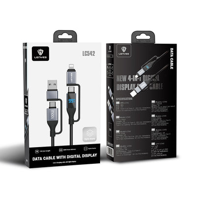 Lenyes LC542 Dijital Göstergeli 4in1 USB-A - Type-C + Type-C to Lightning 100W 1M
