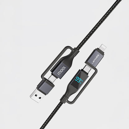Lenyes LC542 Dijital Göstergeli 4in1 USB-A - Type-C + Type-C to Lightning 100W 1M