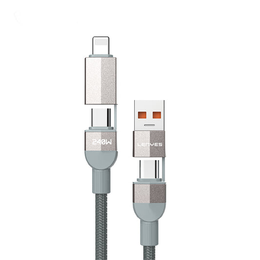 Lenyes LC543 4in1 Hızlı Şarj Özellikli USB-A - Type-C + Type-C to Lightning Data ve Şarj Kablosu 240W 1M