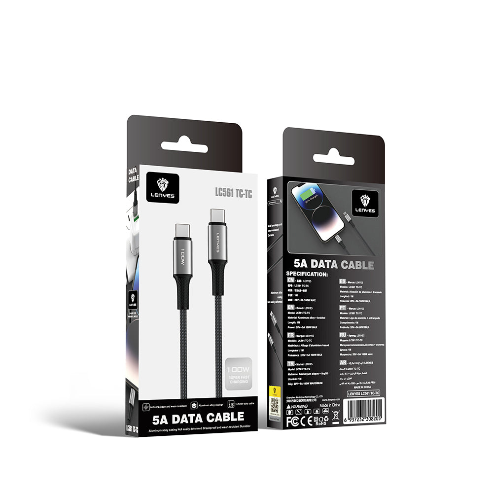 Lenyes LC561 Type-C to Type-C PD Örgü Tasarımlı Hızlı Şarj Özellikli Data ve Şarj Kablosu 100W 1M