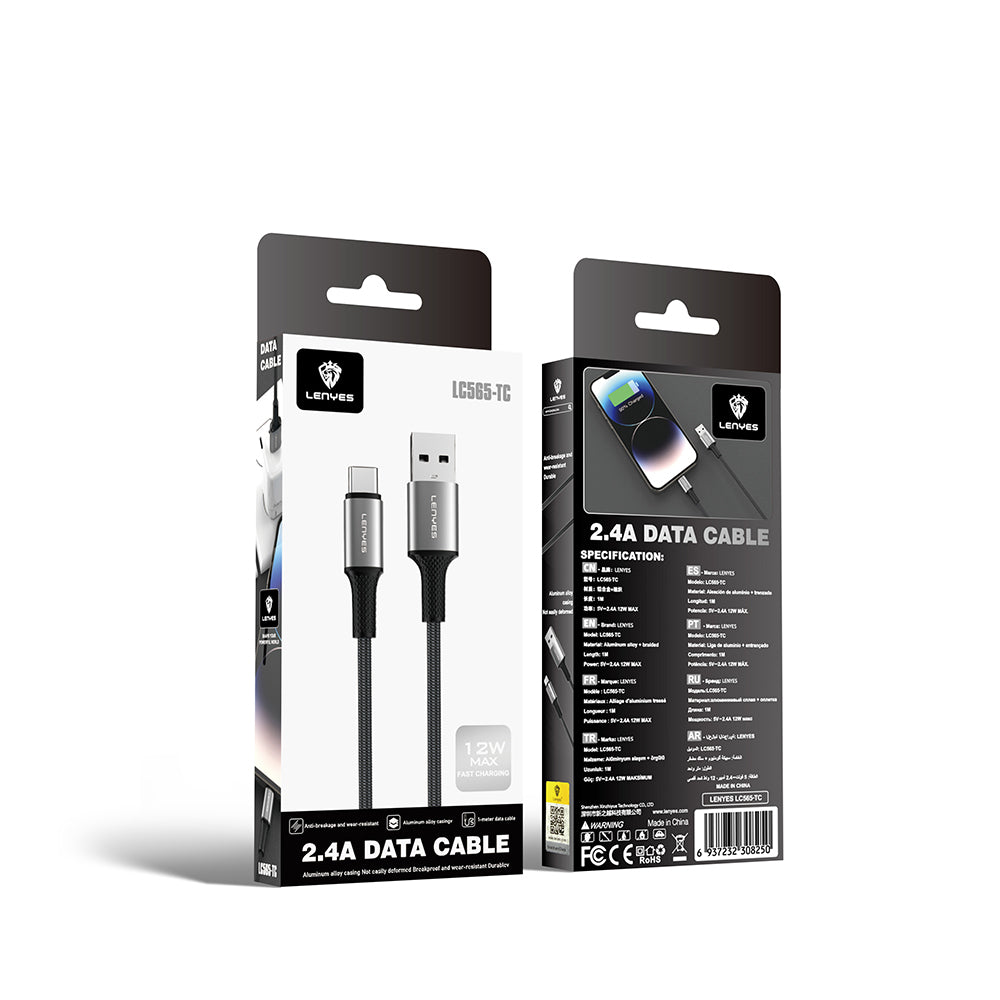 Lenyes LC565 USB-A to Type-C Örgü Tasarımlı Hızlı Şarj Özellikli Data ve Şarj Kablosu 12W 1M