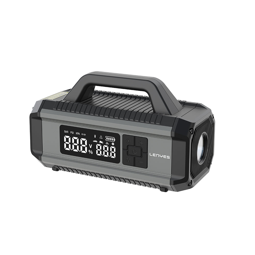 Lenyes LCI202 LED Işıklı Araç Akü Acil Durum Takviye Güç Kaynağı ve Hava Kompresörü 12V 150W 10000mAh Gri