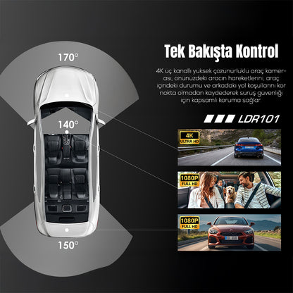Lenyes LDR101 4K Ultra HD Wifi Destekli Akıllı Ön ve Arka Araç Kamerası