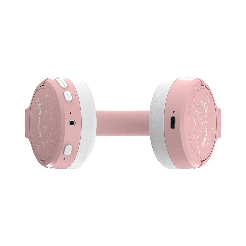 Lenyes LKH31 Ayarlanabilir Çocuklara Özel Kulak Üstü Kablolu ve Bluetooth Kulaklık v5.4 Pembe
