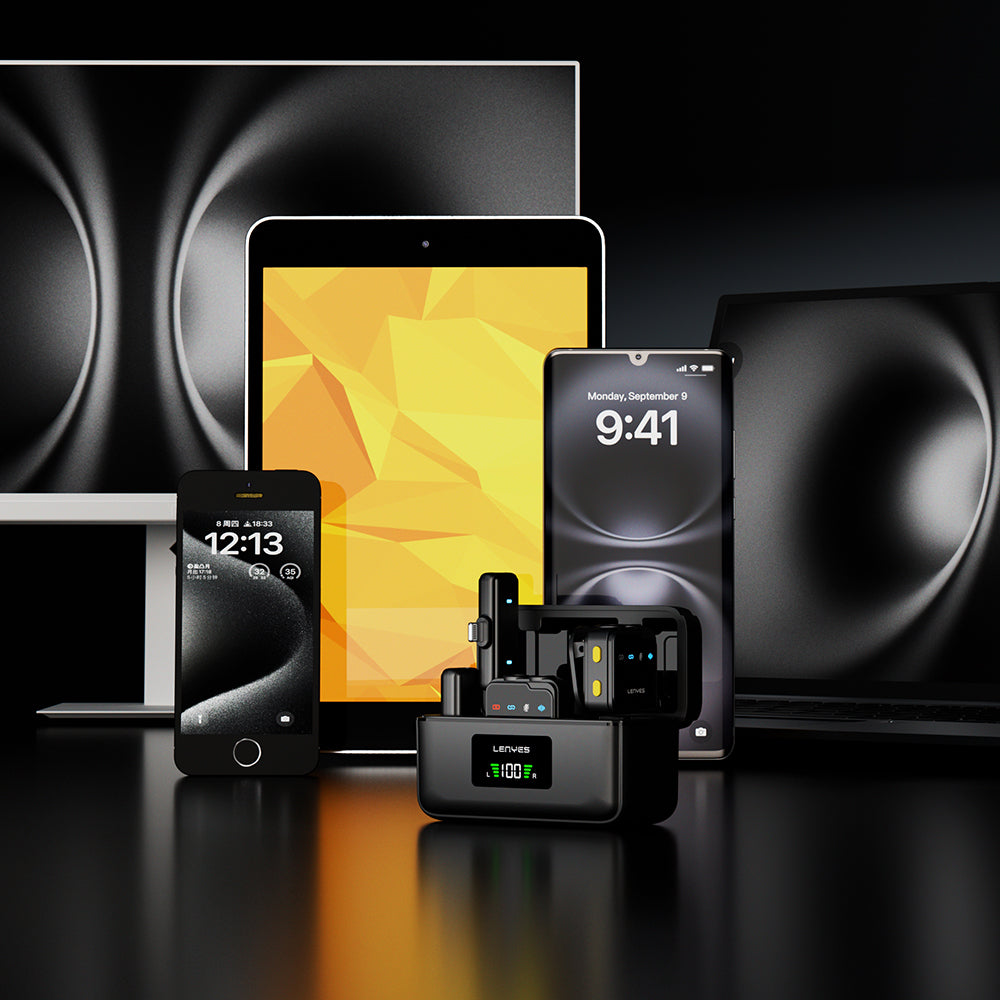 Lenyes LM205 2in1 Type-C Şarj Portlu Yapay Zeka Gürültü Engelleyicili Type-C ve Lightning Bağlantılı Kablosuz Yaka Mikrofonu