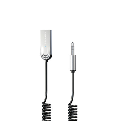 Lenyes LR208 Spiral Kablo Tasarımlı Dahili Mikrofonlu Kablosuz Ses Alıcı AUX Bluetooth v5.3 Adaptör Gümüş