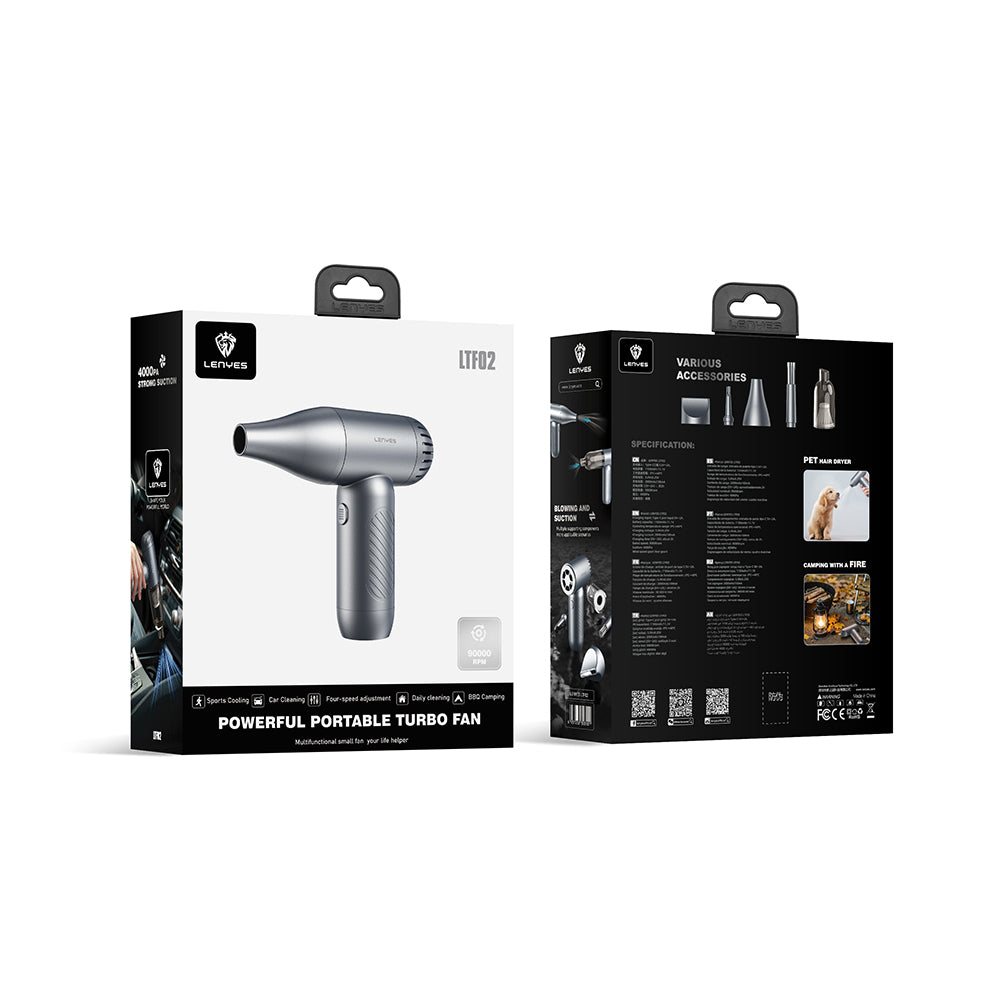 Lenyes LTF02 Dijital LED Göstergeli 4 Kademeli Çok Fonksiyonlu Turbo El Fanı