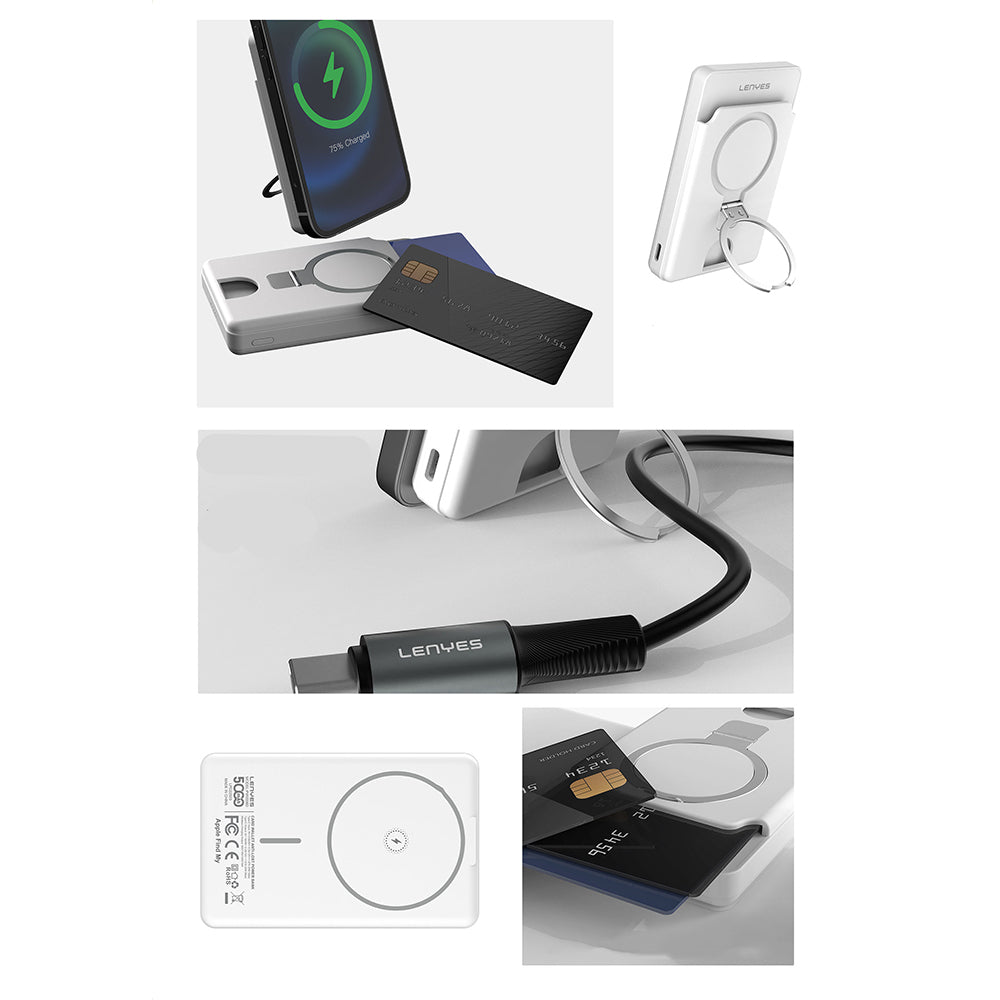 Lenyes PW0006D PD 20W Hızlı Şarj Özellikli Kartlıklı Standlı Wireless Powerbank 15W 5000mAh